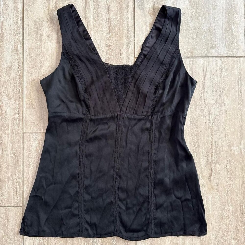 Vintage Y2K Black Silk Gothic lace babydoll White House Black Market Top Sz 4